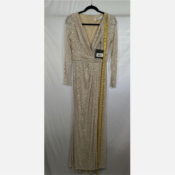 NWT $398 IEENA for Mac‎ Duggal [ 4 ] Sequin Faux Wrap Gown in Silver Nude - Picture 6 of 14